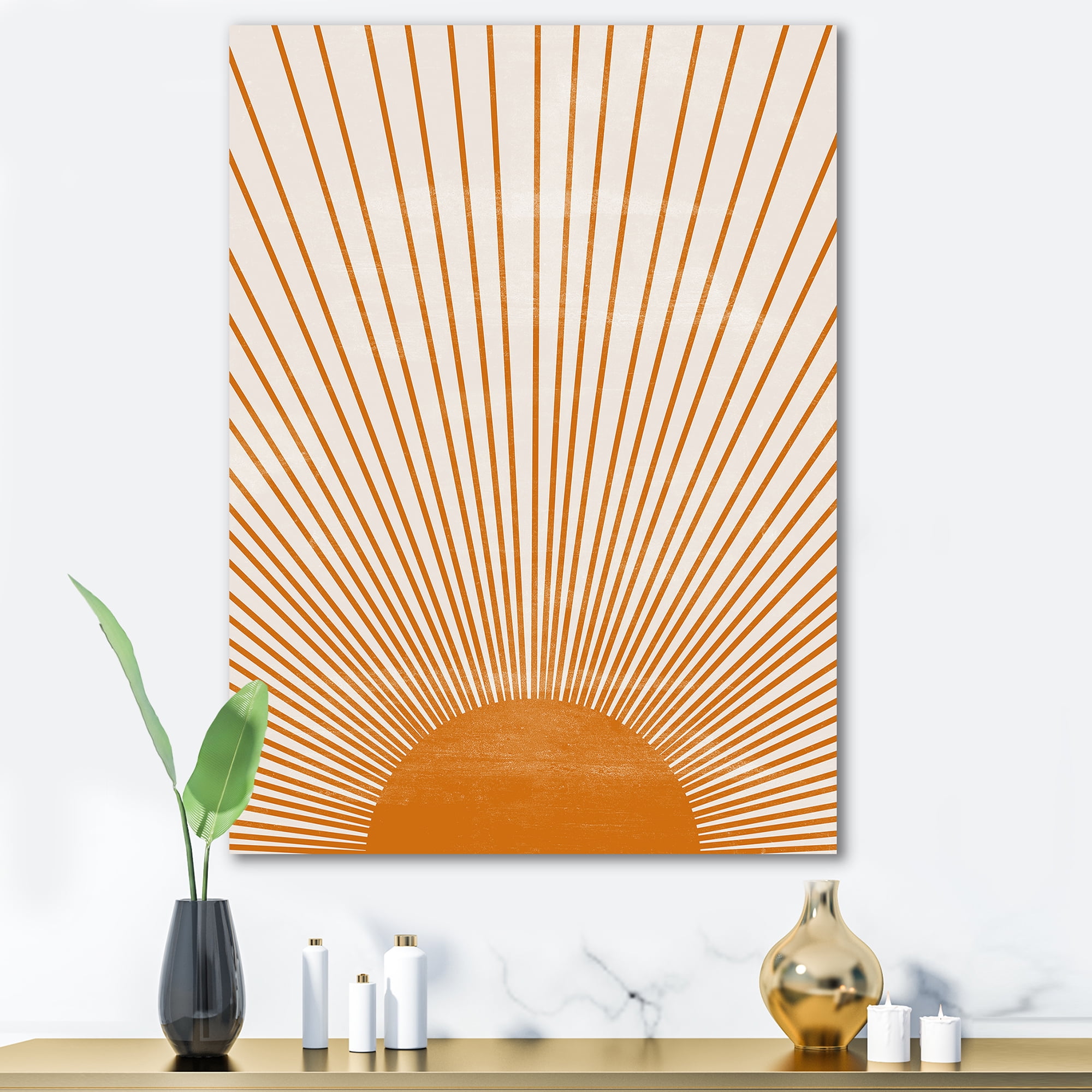 Designart ' Orange Sun Print On Beige III ' Modern Canvas Wall Art Print