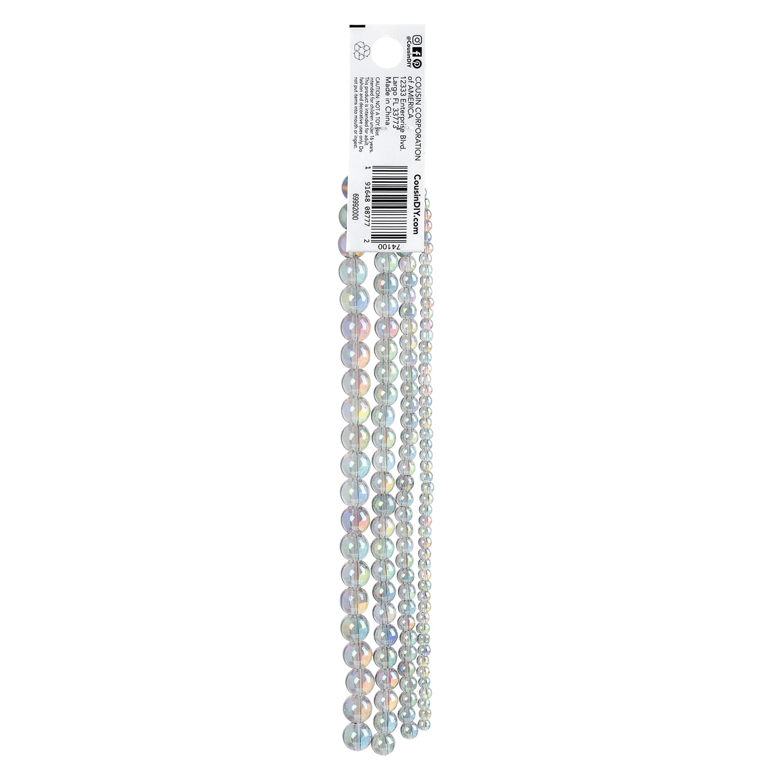 (2 pack) CousinDIY Round Glass Bead Strand in Multi Sizes, 7.5 in/Strand, AB Green, 135 Piece, Model 69992000