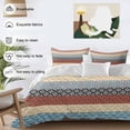 thumbnail image 3 of 3 Piece Boho Orange Duvet Cover Set Queen Size,Microfiber Comforter/Quilt Cover with Corner Ties and 2 Pillowcases,Yellow Geometric Stripes Turquoise Bohemia All Season Bedding with Zipper Closure, 3 of 8