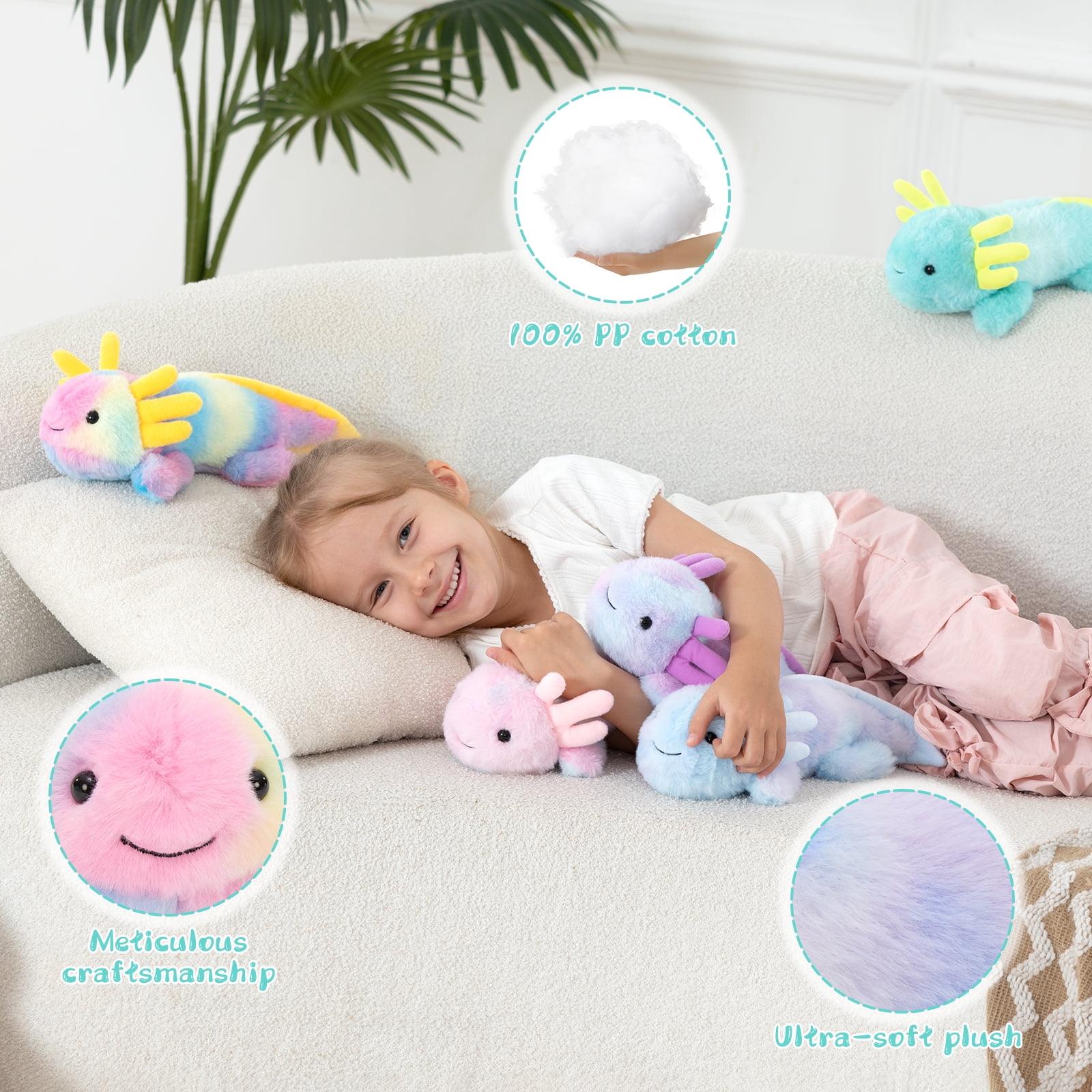 MorisMos 6 Pack Glow in Dark Axolotl Stuffed Animals, Soft Cute Rainbow Salamander Plush Toys