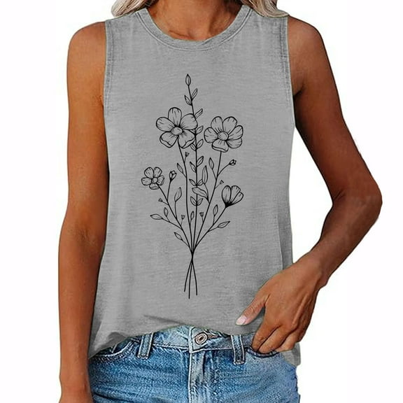 Aloohaidyvio Tank Tops for Women,Women's Summer Vintage Print Basic Tank Tops 2024 Round Neck Soft Casual Loose Sleeveless Shirts