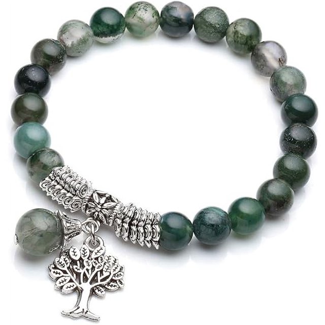 Pulsera elástica del árbol de la vida, pulsera de cuentas de piedras preciosas de cristal curativo Reiki, joyería de piedra de la suerte (6,2 pulgadas)