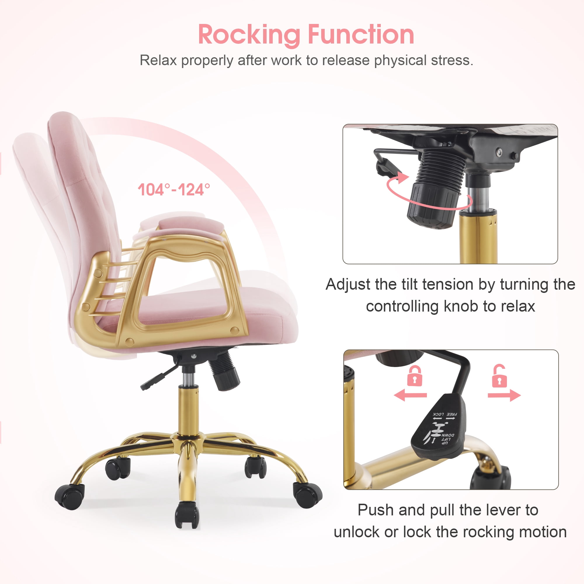 BarberPub Ergonomic Office Chair with Lumbar Support and Wheels, Height Adjustable Swivel Office Chair