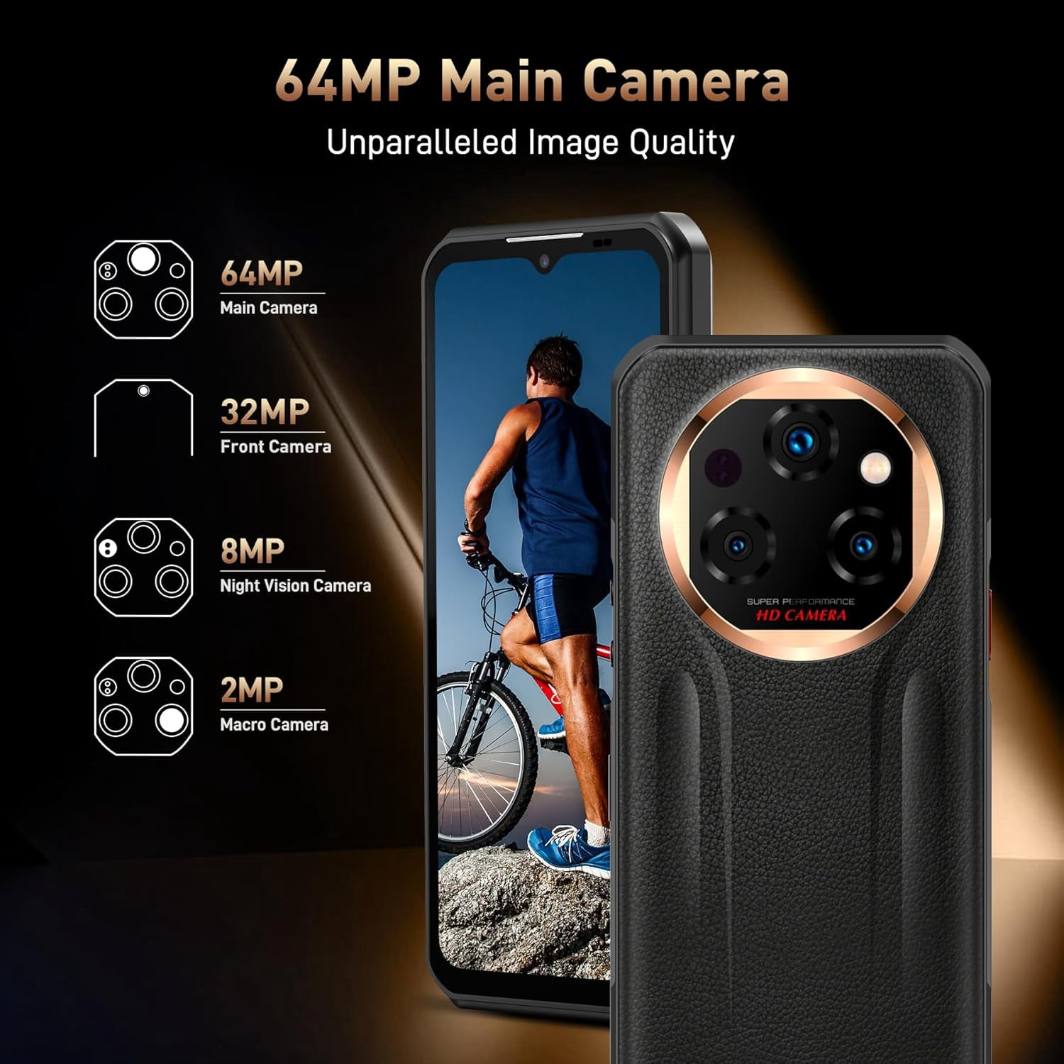 OUKITEL WP39 PRO Rugged Smartphone 5G, 36GB RAM 512GB ROM, 11000mAh(33W) Battery Mobile Phones,Gold