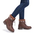 thumbnail image 5 of Women's Round Toe Non-Slip Warm Casual Boots Fashion Combat Boots Lace-Up Ankle Booties Brown Plaid US 10, 5 of 6