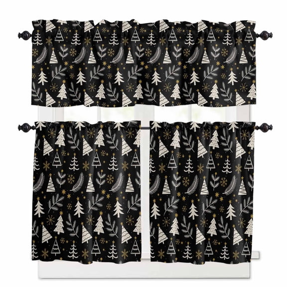 Christmas Snowflake Curtain Valances Set Blue Gradient Kitchen Curtains 24 inch Length Rod Pocket Valance and Tiers 3 Piece Set Small Bedroom Bathroom Laundry Decor