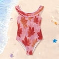 thumbnail image 3 of Girls Ruffled One Piece Swimsuit Summer Beach Vacation Swimwear Tank Swimsuit Red Maple Leaf Pattern, 3 of 8