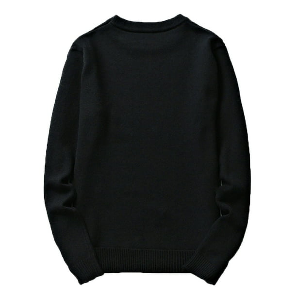 Gibobby Suéter hombre Suéter de algodón con cuello redondo para hombre, de ajuste clásico pesado, para hombre(Negro,Grande)