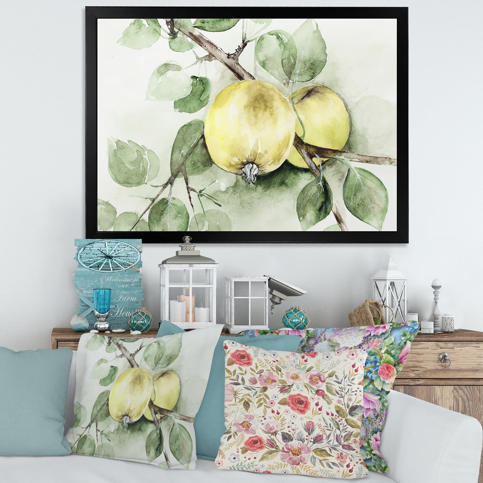 Designart 'Ancient Green Appels' Farmhouse Framed Art Print