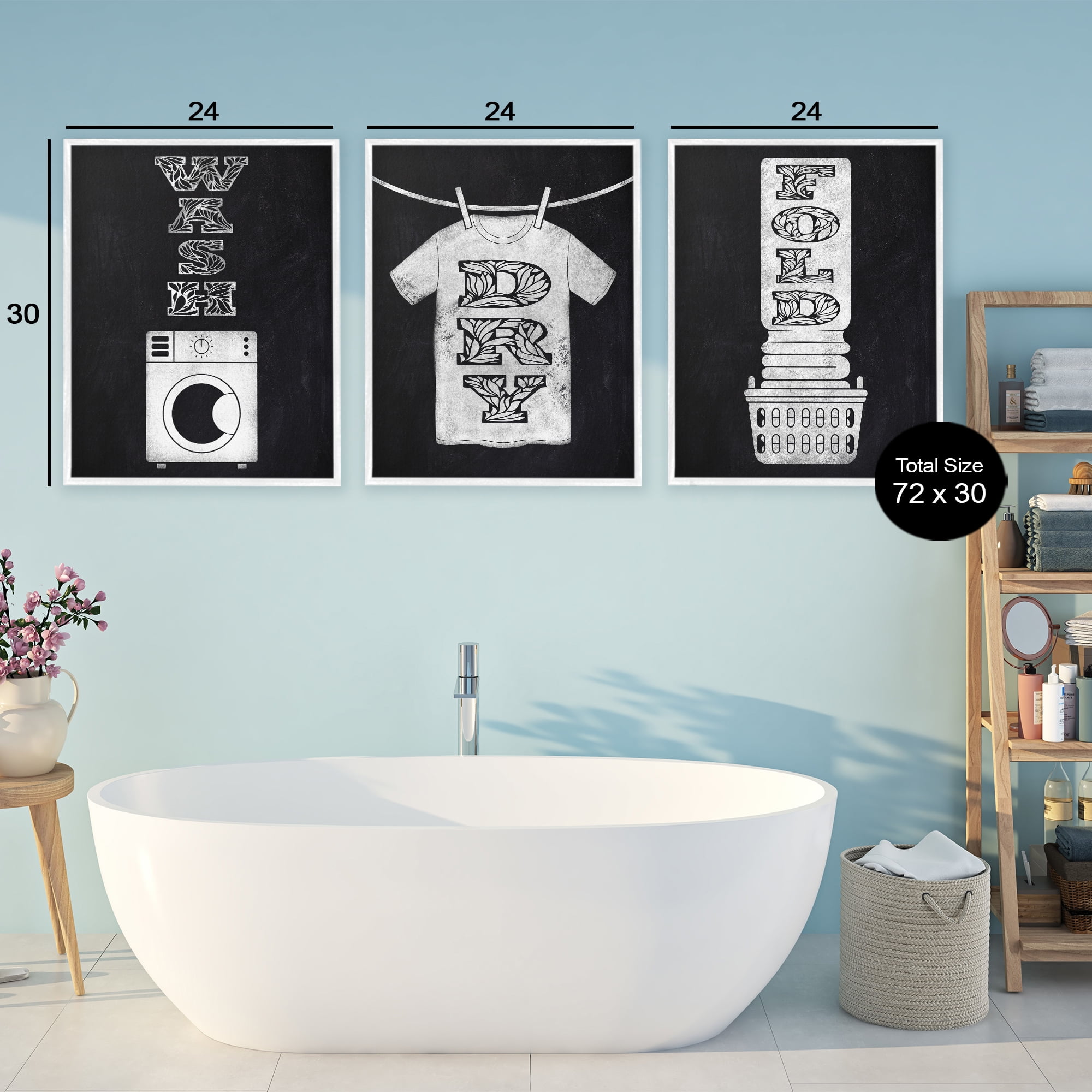 Wash & Dry Ornate Letters 3 Piece White Framed Giclee Art Set, design by Marcus Prime