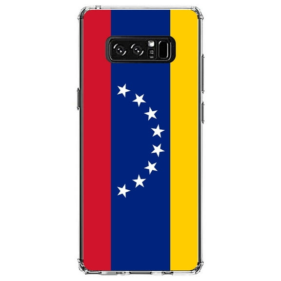 DistinctInk Clear Shockproof Hybrid Case for Samsung Galaxy Note 8 - TPU Bumper, Acrylic Back, Tempered Glass Screen Protector - Venezuela Flag Red Blue Yellow - Venezuela