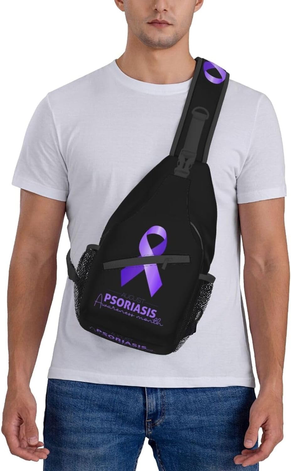 Psoriasis Awareness & Eczema Awareness Orange Purple Ribbon Sling Bag Crossbody Hiking Travel Chest Bags Backpack Shoulder Daypack for Women Men