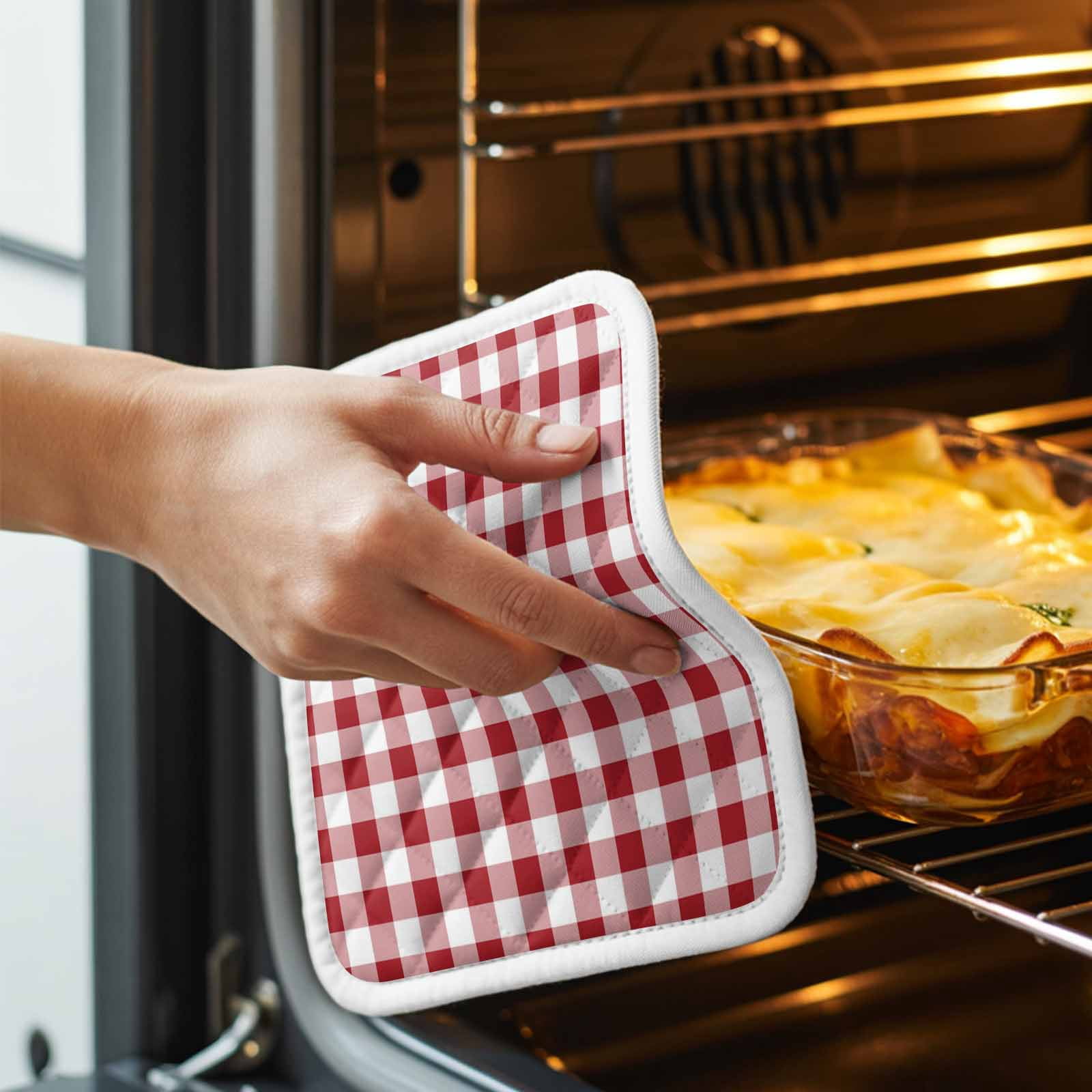 Farmhouse Red Plaid Pot Holders for Kitchen Heatproof Potholder, 3 Pack Rustic Red White Checkered Hot Pads Multipurpose Oven Pads Cloth Potholders Trivet for Cooking Baking