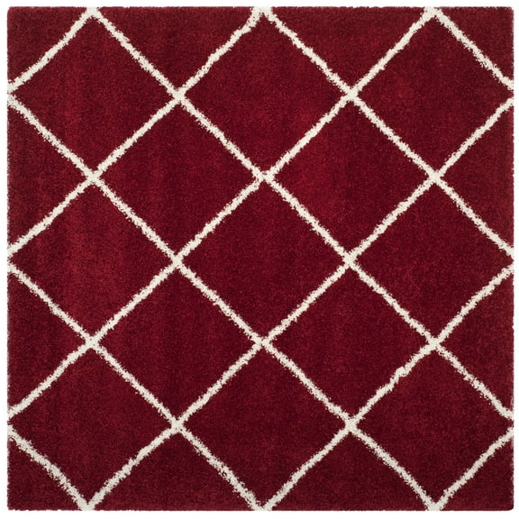 SAFAVIEH Hudson Amias Plush Geometric Shag Area Rug, Red/Ivory, 3' x 3' Square