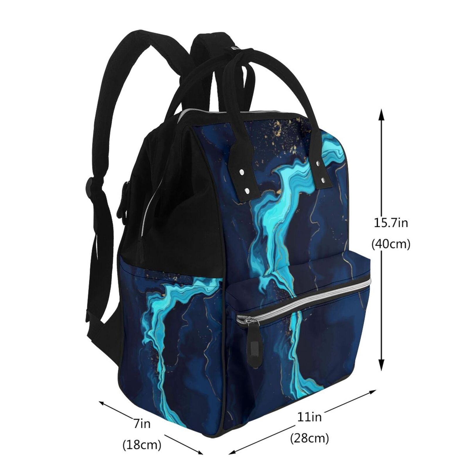 Ratiio Blue Marble And Gold Mummy Backpack - Waterproof Twill Canvas, Large Capacity Diaper Bag with Multiple Pockets and Adjustable Straps