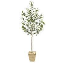 Nearly Natural 75in. Olive Artificial Tree in Country White Planter