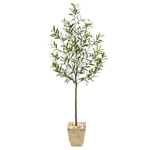 Nearly Natural 75in. Olive Artificial Tree in Country White Planter
