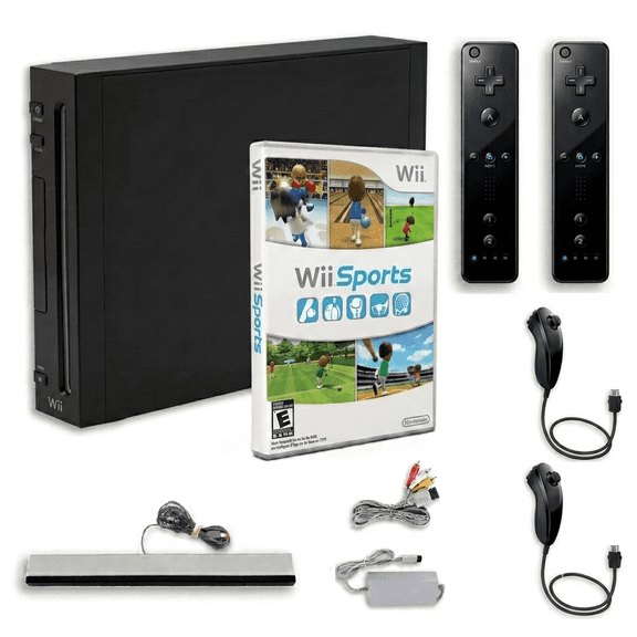 Restored Nintendo Wii Console - Wii Sports,- 2 Retrofam Remotes, Black