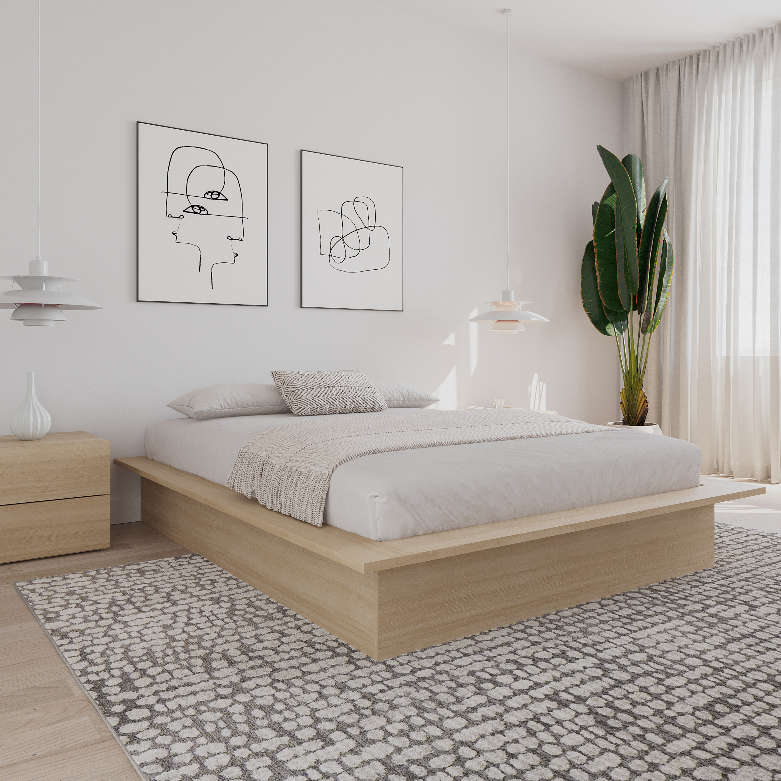 Nexera Malibu Queen Size Platform Bed, Natural Blonde Oak