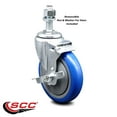 thumbnail image 2 of 5 Inch Blue Polyurethane Wheel Swivel 12mm Threaded Stem Caster with Brake, 2 of 2
