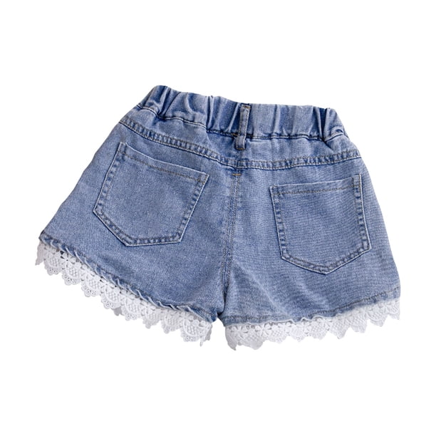 Afdoent Girls Shorts Little Girls Embroidered Elastic Waist Denim