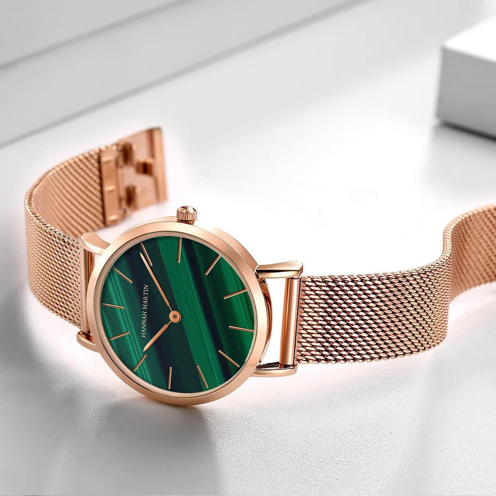 Hannah Martin high quality luxury women's watch fashion green malachite texture waterproof quartz watches for women dropshipping