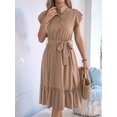 thumbnail image 5 of Women'S Summer Casual Dresses Cap Ruffle Sleeve Button Belted Midi Dress Khaki L, 5 of 9