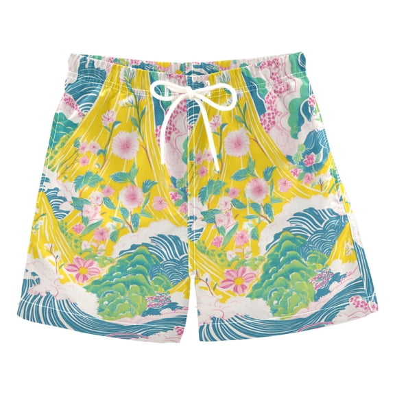 FORMRS Boys Swim Trunks Quick Dry Mesh Liner Boardshorts Sizes XS-XL, Yellow Mountains
