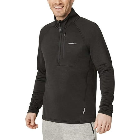 Eddie Bauer Quarter Zip Pullover Men, Fleece Jacket Men, Grid Fleece Mens Pullover, Mens Shirts Jacket with Chest Pocket (Black XX-Large)