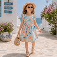thumbnail image 3 of IPIO Girls Floral Summer Dress with Ruffle Sleeves and Bow Accents, Mint Green A-Line Party Dress, 3 of 8