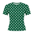 thumbnail image 5 of DxhmoneyHX Women Spring Tops Trendy Polka Dots Short Sleeve Shirts Crew Neck Fitted Basic Blouse Casual Going Out Summer Outfits, 5 of 5