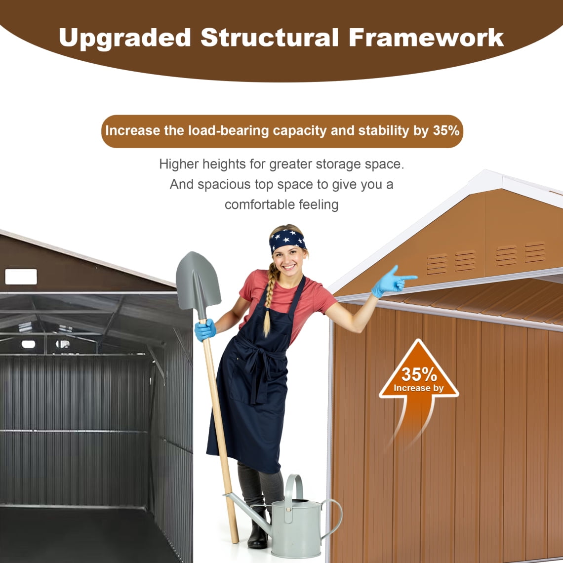 8X10 FT Outdoor Storage Shed, Metal Garden Tool Shed with Windows, Lockable Door & Ventilation, Weatherproof Bike Shed Pet Shelter for Backyard, Brown