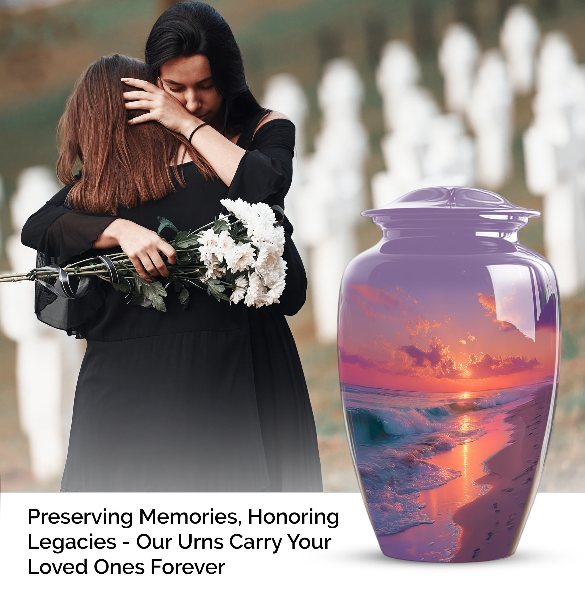 Sunset Beach Urns For Human Ashes Adult Female - Small Cremation Urn For Ashes For Women - Keepsake Funeral Urns For Men - Ash Holder For Mom (size:- 10" 1 Pc , 3" 4 Pc)