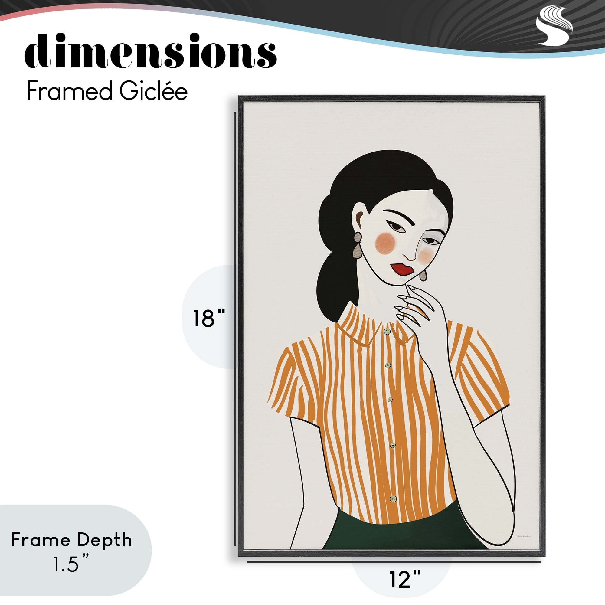 Stupell Industries Woman in Orange Blouse Black Framed Giclee Art, design by Omar Escalante