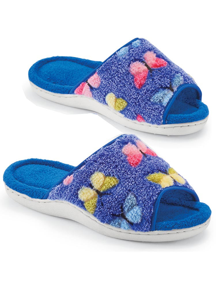Moonbeams Periwinkle Floral Micro Terry Slippers for Women Spring Foam Cushion 