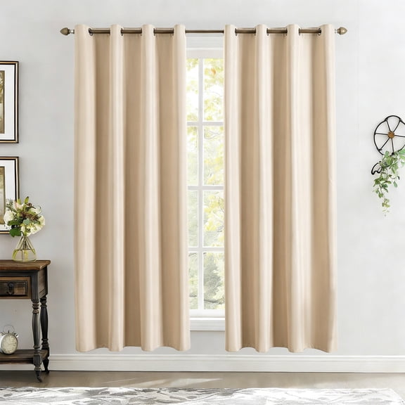 1Pcs Blackouts Curtain Insulated Sunscreen Curtain Room Darkening Drapes No-Drill Window Coverings For BedroomBay Window Living Room Sunshade Curtain 59x63'',Beige