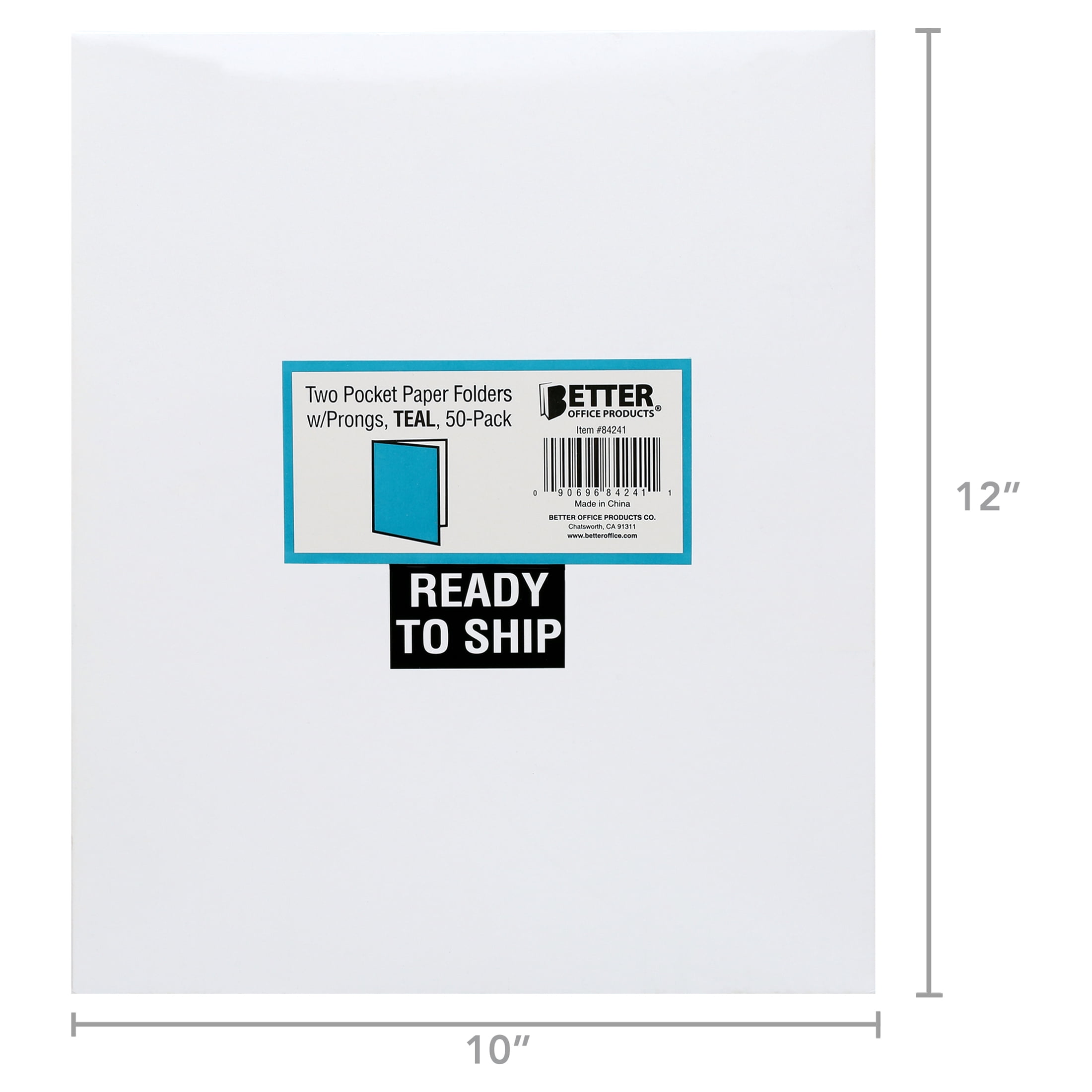 Teal Paper 2 Pocket Folders with Prongs, 50 Pack, by Better Office Products, Matte Texture, Letter Size Paper Folders, 50 Pack, with 3 Metal Prong Fastener Clips, Teal