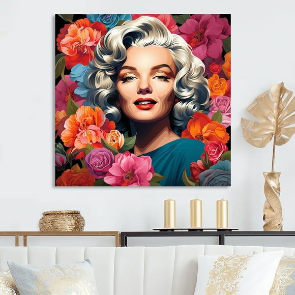 Designart "Vibrance of Marilyn I" Pop Art Metal Wall Art, Pink Metal Wall Decor, Glam Metal Art Decor For Entryway - 36x36 Inch