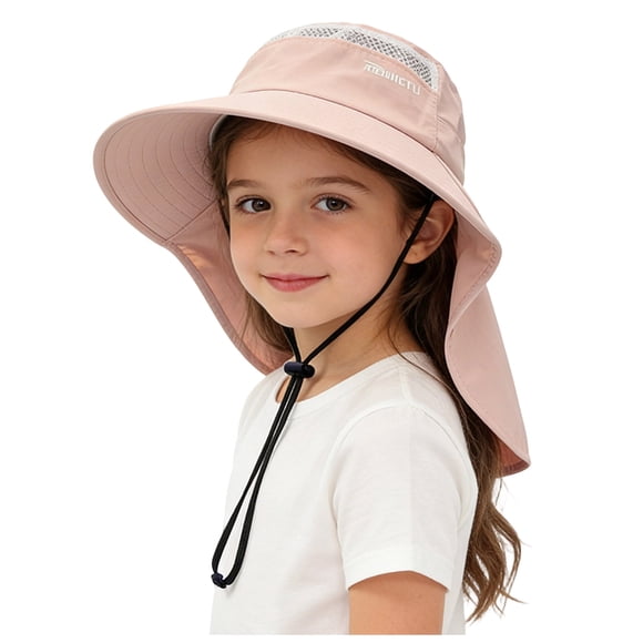WUANDIXFA Baby Sun Har Kids Girls Boys Summer Sun Hat UPF50+ Hats Mesh Bucket Cap for Beach Fishing with Neck Light Pink,3-10 Years