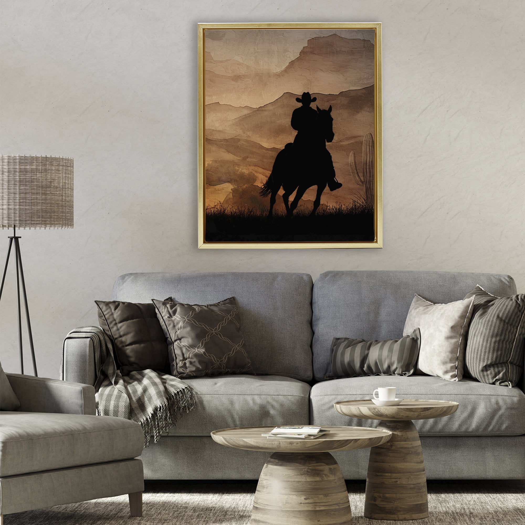 Stupell Industries Cowboy's Sunset Ride Gold Framed Floater Canvas Wall Art, design by Kim Allen