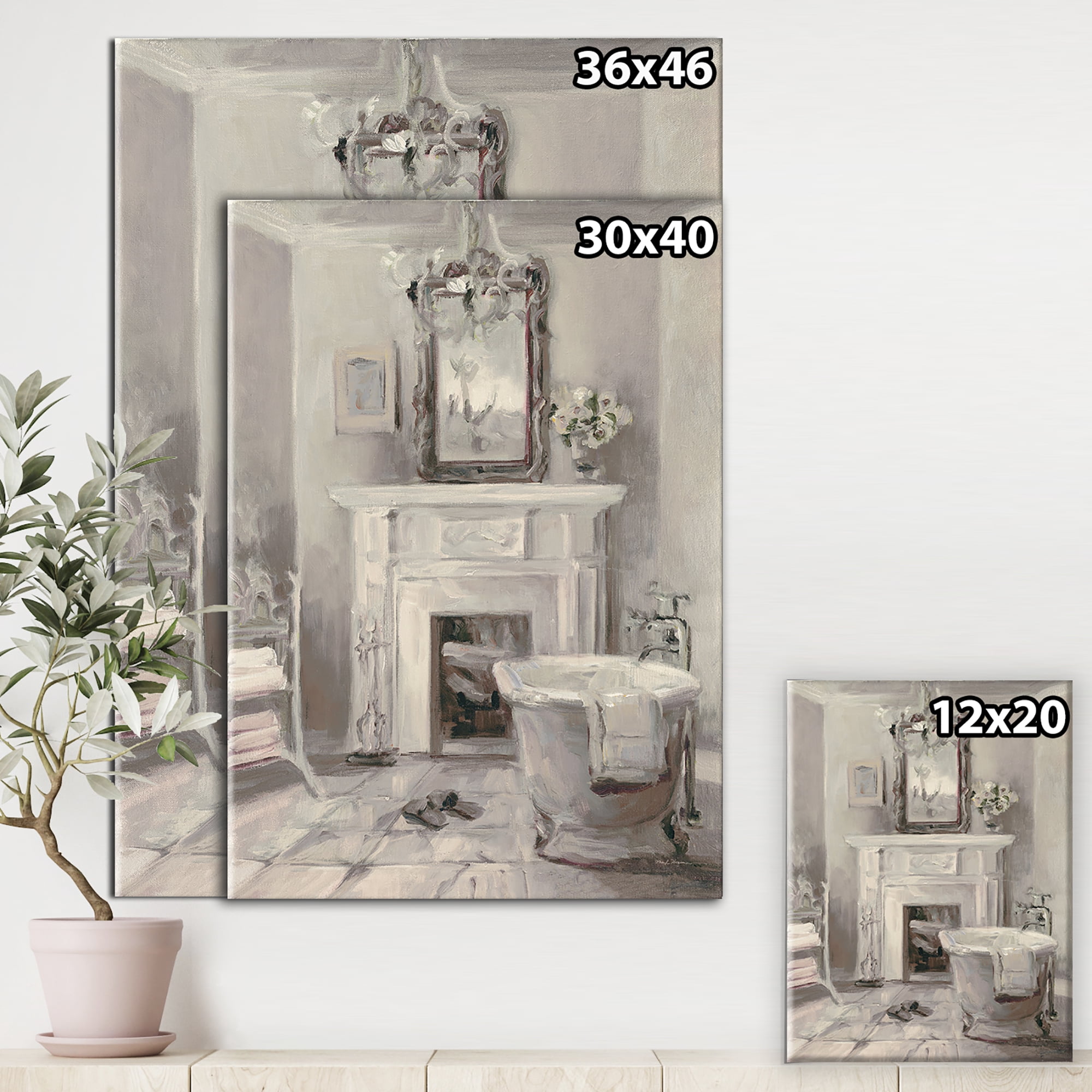 Designart 'French Bathroom Vintage I' Traditional Bathroom Premium Canvas Wall Art