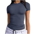 thumbnail image 2 of Ozmmyan Fitted Crew Neck Short Sleeve Shirts for Women Stretch Casual Basic Tops Round Neck Tees Shirts Cute Gym Workout Clothes Summer Tops 2025, XS-XL, 2 of 8