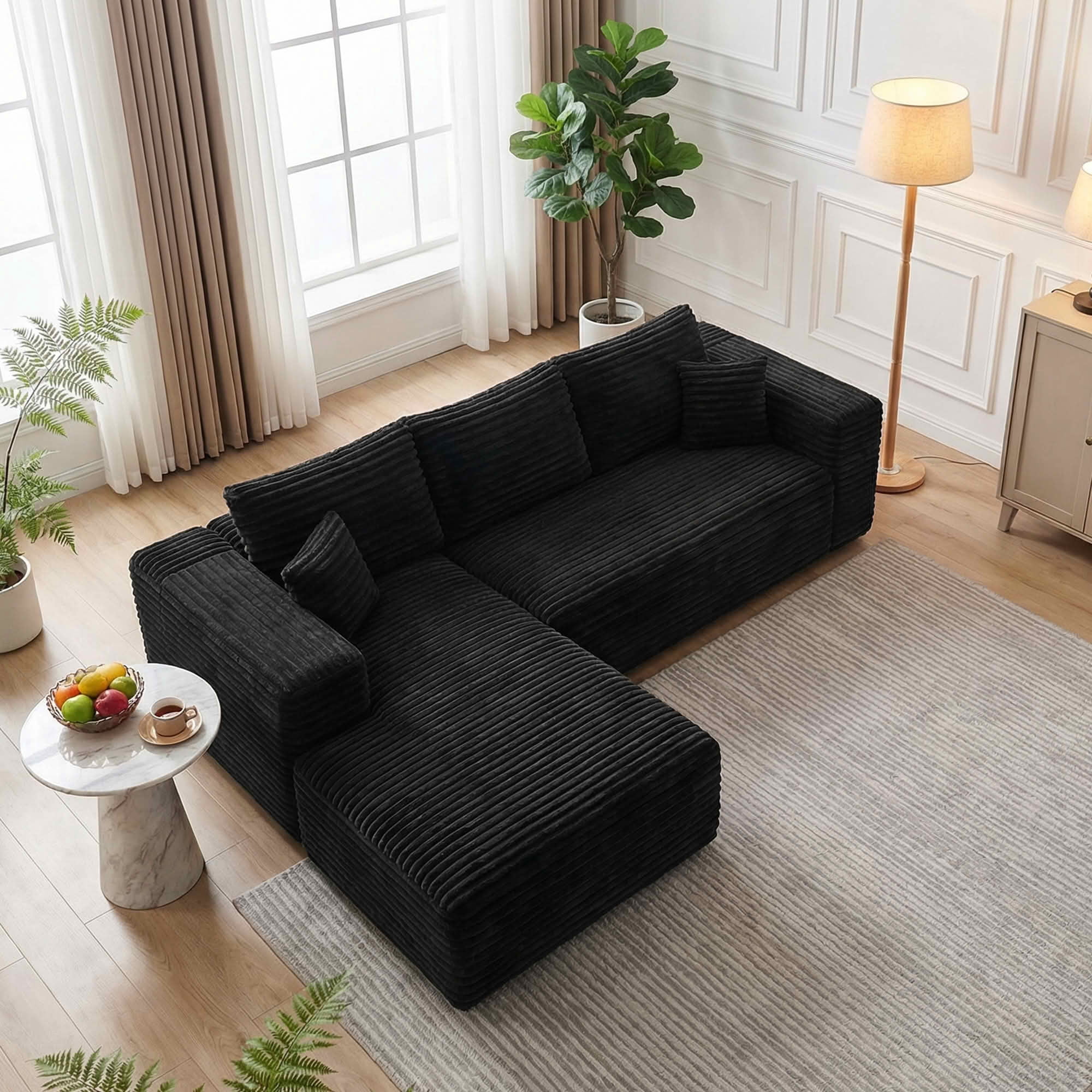 MAYEERTY 95" Wide-Wale Corduroy Compression Sofa Bed, Convertible Sleeper Couch for Living Room Guest Room，Black