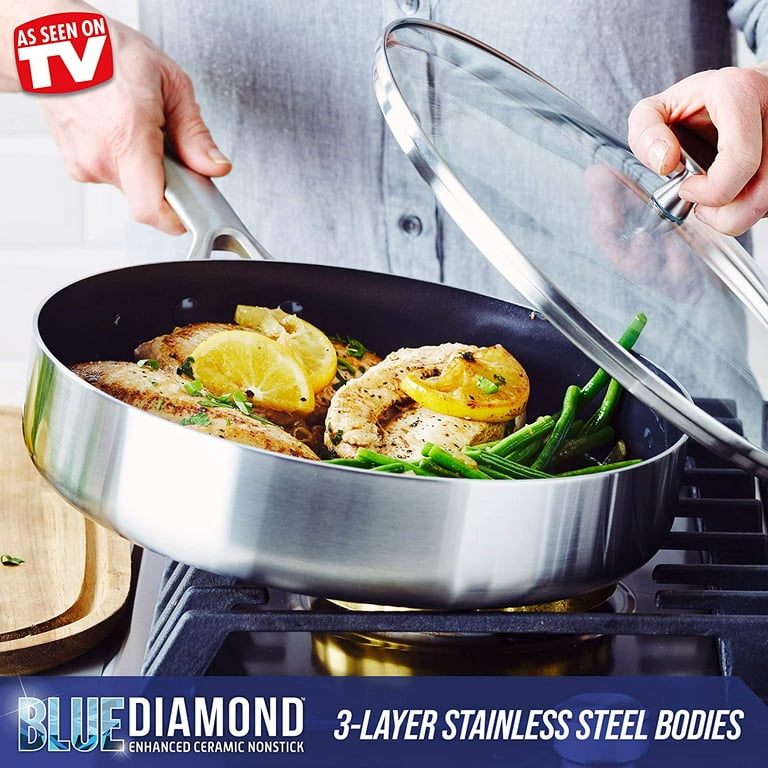 Blue Diamond Tri-Ply 7-Piece Stainless Steel Ceramic Nonstick Cookware Set, Silver