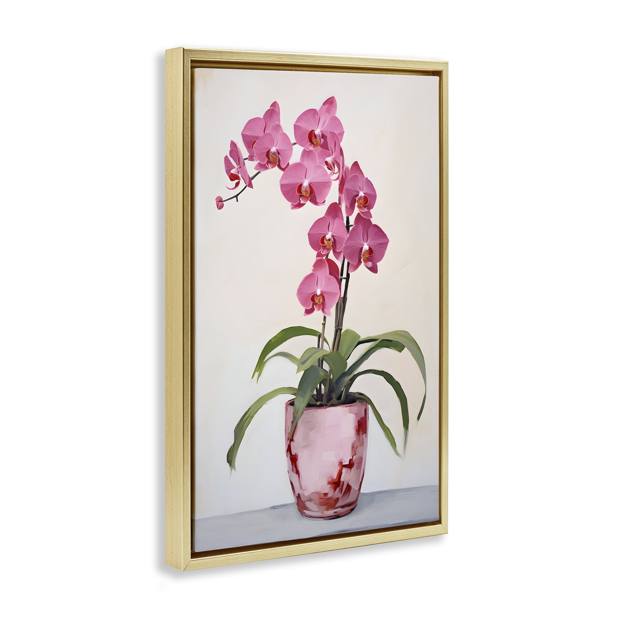 Stupell Industries Modern Pink Orchid Botanical & Floral Painting Gold Floater Framed Art Print Wall Art, 17 x 25