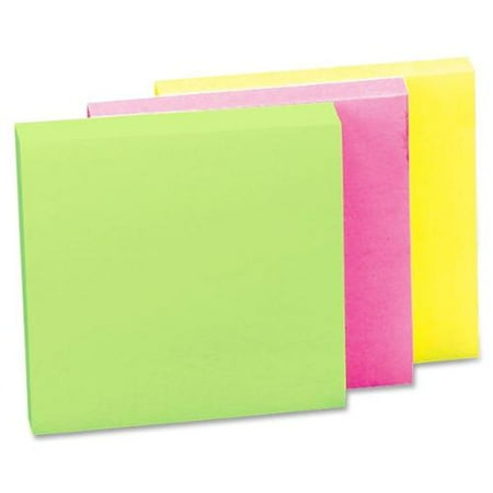 19816 Sparco Premium Plain Adhesive Note Pad - Repositionable, Solvent-free Adhesive - 3" x 3" - Neon - 12 / Pack