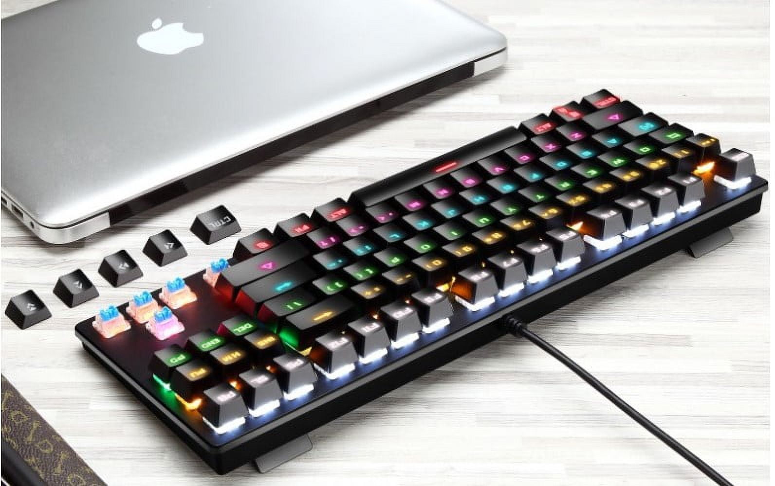 Gaming Keyboard Mechanical Keyboard, Rainbow LED Backlit Floating Keyboard, 87-key Anti-ghosting, Ergonomics, Waterproof