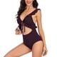 thumbnail image 2 of Bikini de Corte Alto de Mujer Bikinis sin Espalda Ajustables de Color Sólido, Traje de Baño Sexy Frenum Flounce con Almohadilla de Pecho, 2 of 5