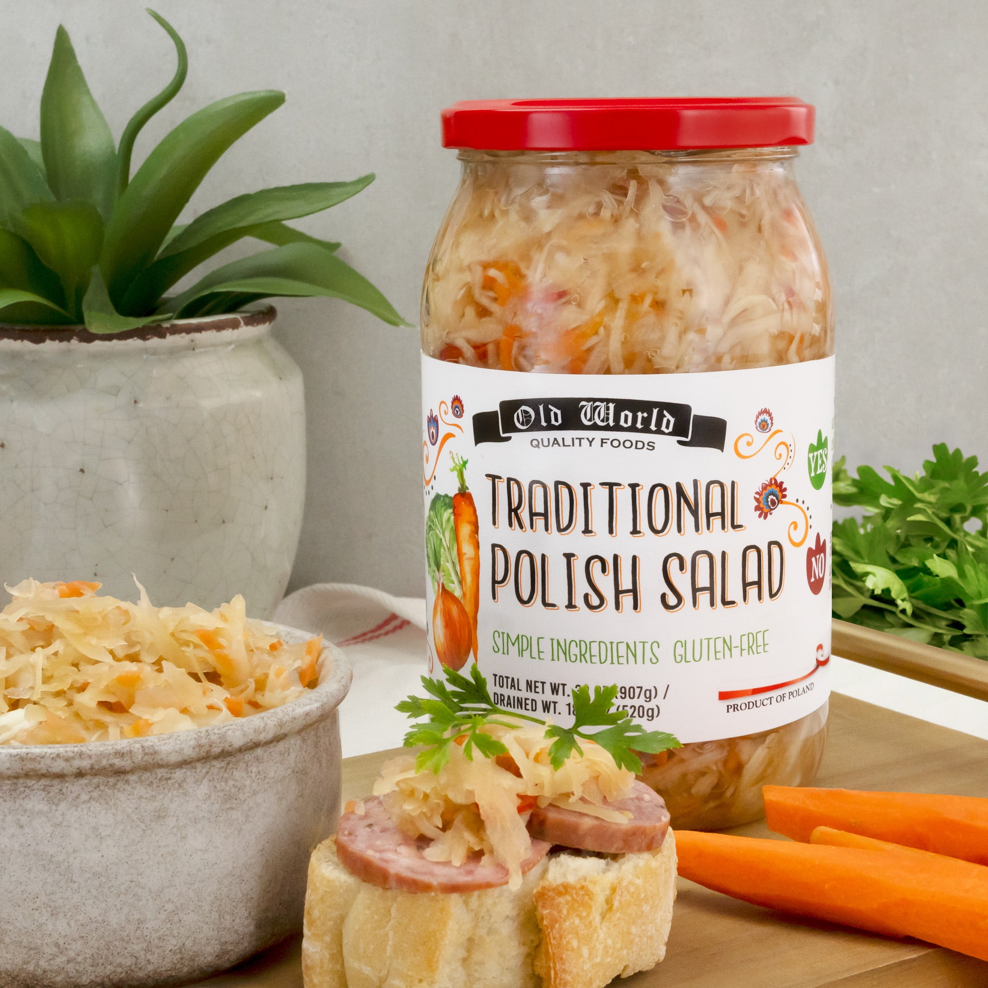 Set of Four 32 Oz Jars of Assorted Pickled Vegetables - Dill Pickles, Sliced Baby Beets, Polish Barrel Sauerkraut and Polish Salad