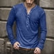 thumbnail image 2 of Camisetas Para Hombre, Blusa Larga Ajustada Con Botones Y Manga Larga Lisa, Camisa Informal Con Cuello En V, Blusa De Color Para Hombre, 2 of 4